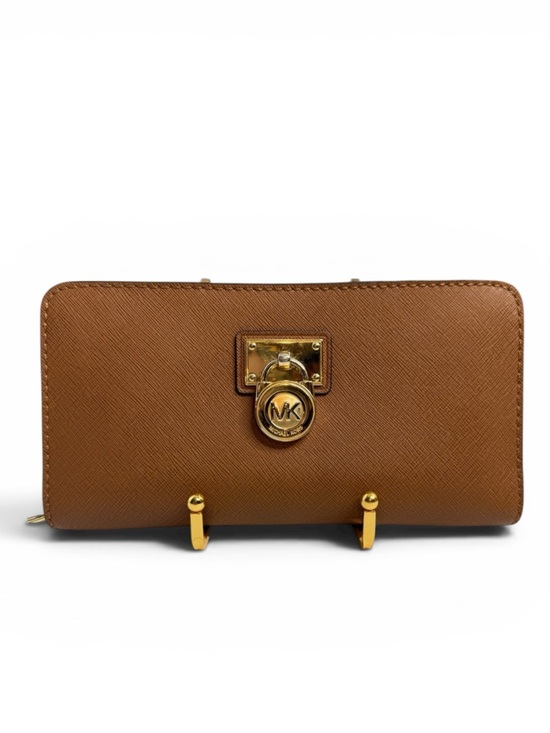 Michael Kors Handbags - Michael Kors Hamilton Traveler Brown Saffiano Leather Wallet Gold Hardware | GUC